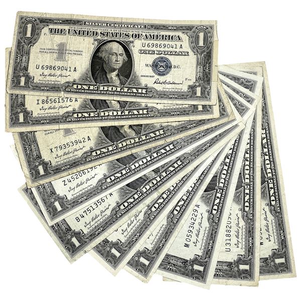 [10 Bills]1957 $1 United States Silver Certificate Blue Seal