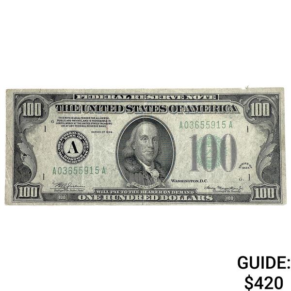 1934A $100 United States Federal Reserve Note-NY