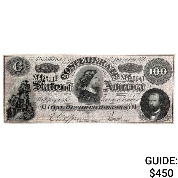 1864 $100 Confed. States of America Note-Richmond