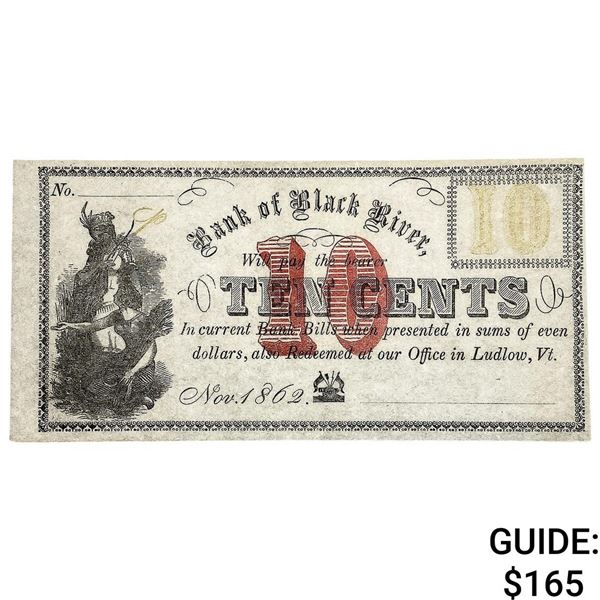 1862 10C Bank of Black River VT Fractional Note