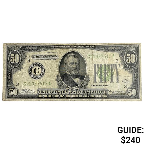 1934 $50 U.S. Federal Reserve Note-Philadelphia PA