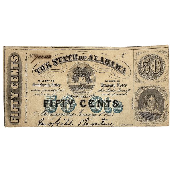 1863 50C State of Alabama Fractional Note