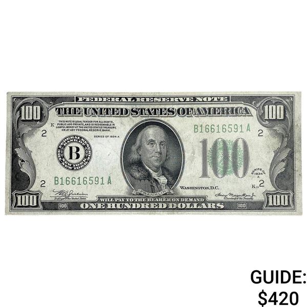 1934A $100 United States Federal Reserve Note NY