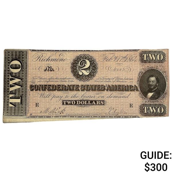 1864 $2 Confed. States of America Note-Richmond