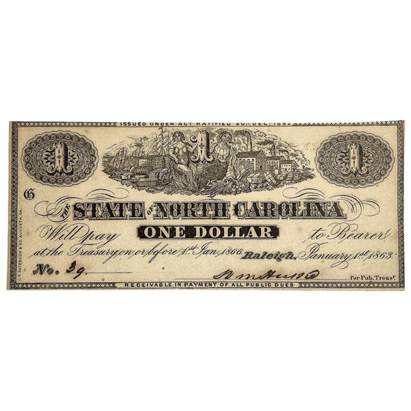 1863 $1 North Carolina Note-Raleigh