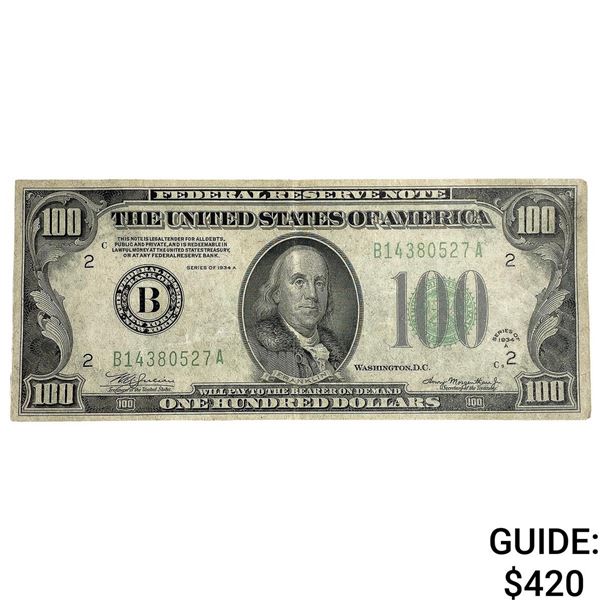 1934A $100 United States Federal Reserve Note-NY