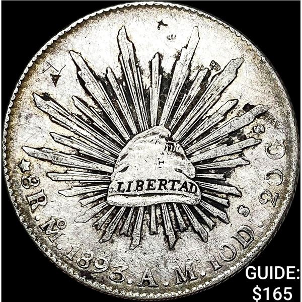 1893Mo AM Mexico Silver 8 Reales Cap & Ray CLOSELY UNCIRCULATED
