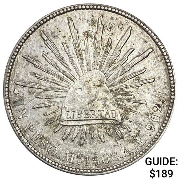 1908Mo AM Mexico Silver Peso CHOICE AU