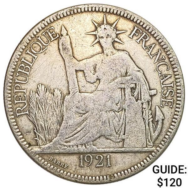 1921 French Indochina 1 Piastre ABOUT UNCIRCULATED