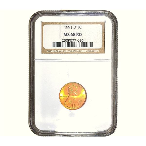 1991-D Lincoln Memorial Cent NGC MS68 RD