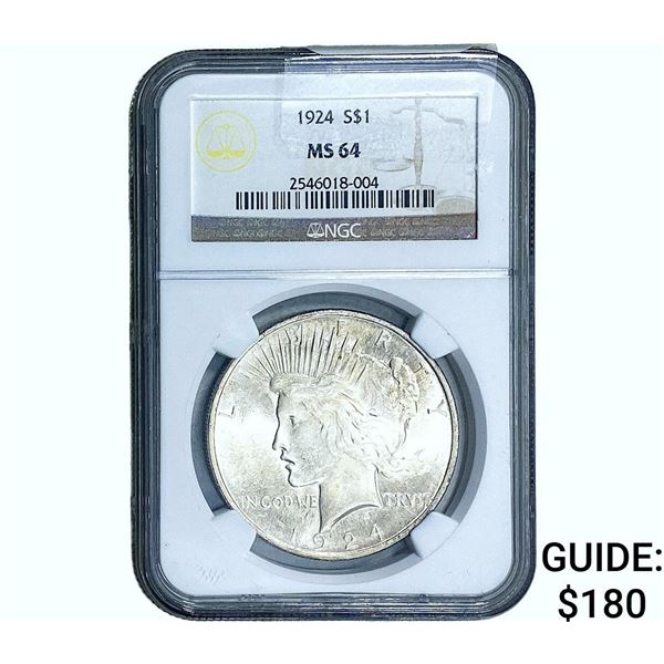 1924 Silver Peace Dollar NGC MS64
