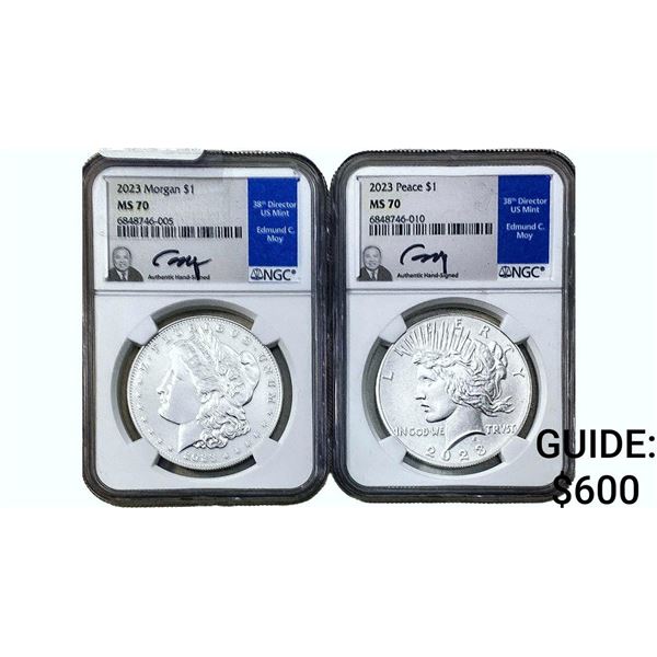[2 Coins] 2023  $1 Morgan & Peace NGC MS70