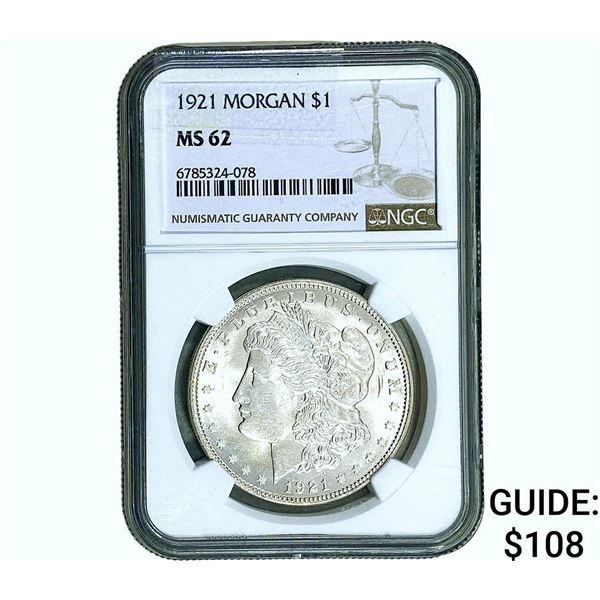 1921 Morgan Silver Dollar NGC MS62