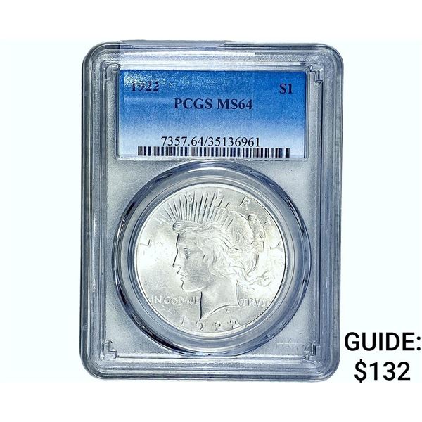 1922 Morgan Silver Dollar PCGS MS64