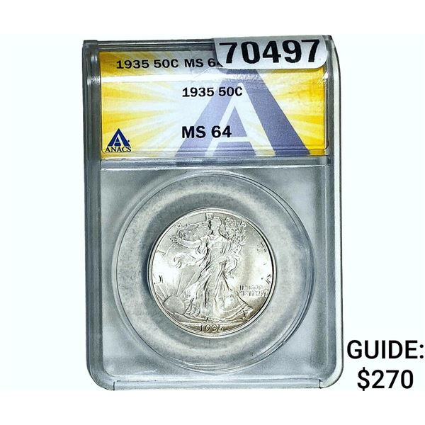 1935 Walking Liberty Half Dollar ANACS MS64