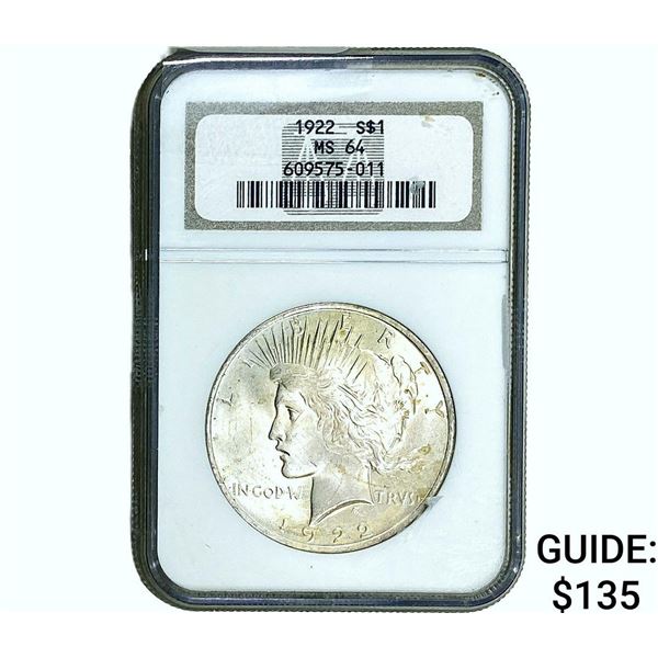 1922 Silver Peace Dollar NGC MS64