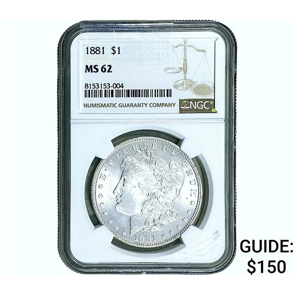 1881 Morgan Silver Dollar NGC MS62