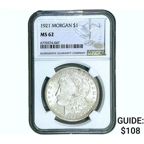 1921 Morgan Silver Dollar NGC MS62