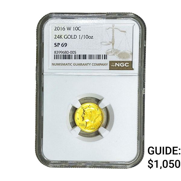 2016-W Mercury 10C 24K Gold 1/10oz NGC SP69