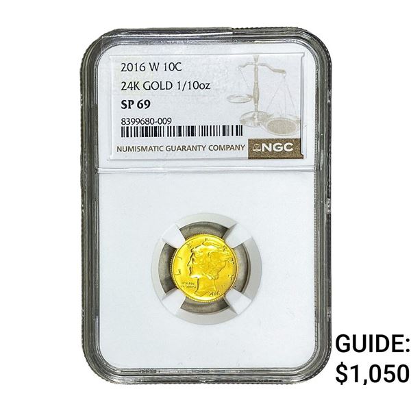 2016-W Mercury 10C 24K Gold 1/10oz NGC SP69
