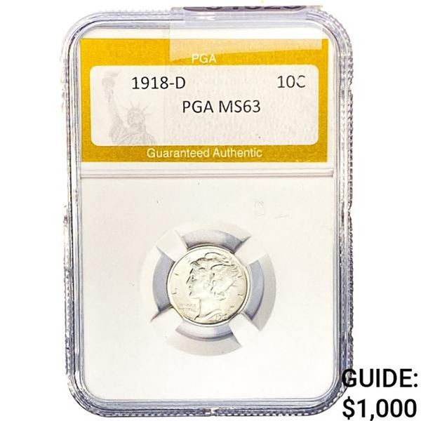 1918-D Mercury Silver Dime PGA MS63