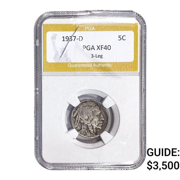 1937-D 3 Leg Buffalo Nickel PGA XF40
