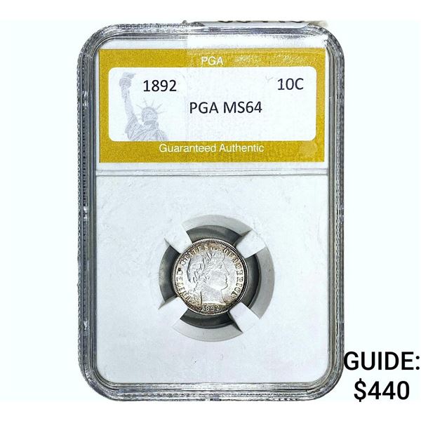 1892 Barber Dime PGA MS64