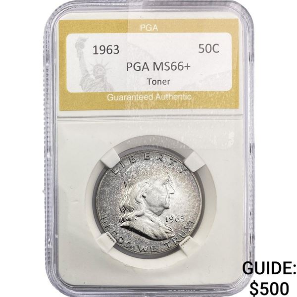 1963 Franklin Half Dollar PGA MS66+ Toner