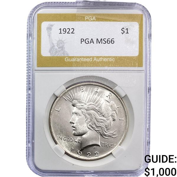 1922 Silver Peace Dollar PGA MS66