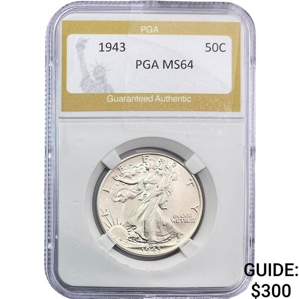 1943 Walking Liberty Half Dollar PGA MS64