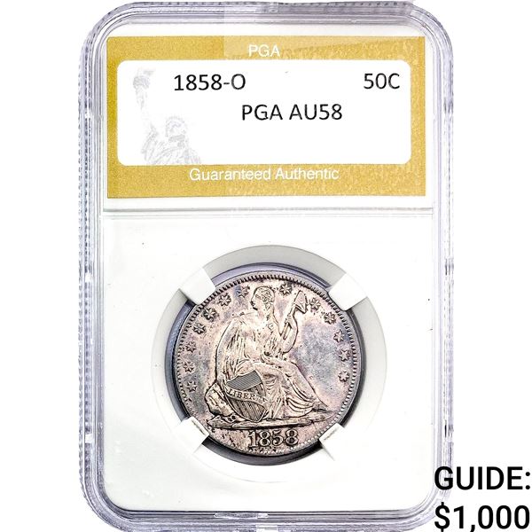 1858-O Seated Liberty Half Dollar PGA AU58