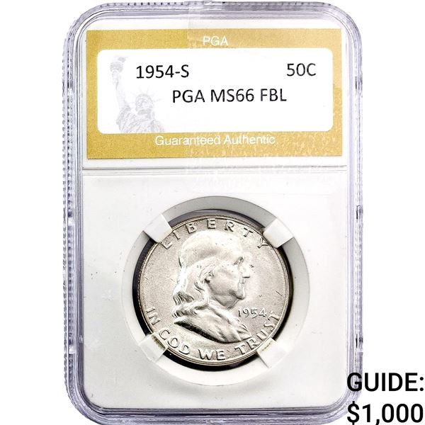 1954-S Franklin Half Dollar PGA MS66 FBL