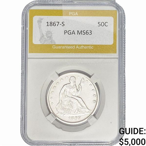 1867-S Seated Liberty Half Dollar PGA MS63