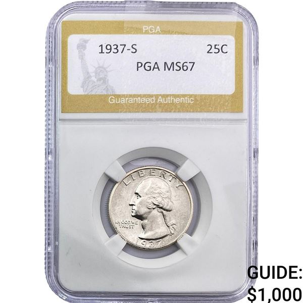 1937-S Washington Silver Quarter PGA MS67