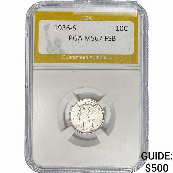 1936-S Mercury Silver Dime PGA MS67 FSB