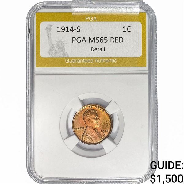 1914-S Wheat Cent PGA MS65 RED Detail