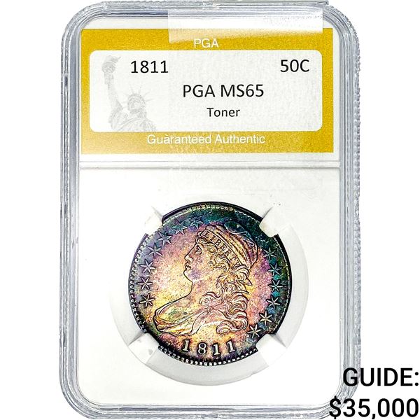 1811 Capped Bust Half Dollar PGA MS65 Toner