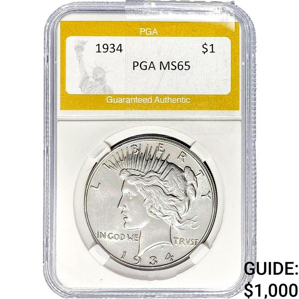 1934 Silver Peace Dollar PGA MS65