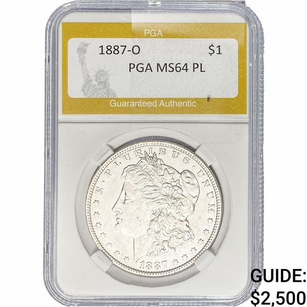 1887-O Morgan Silver Dollar PGA MS64 PL