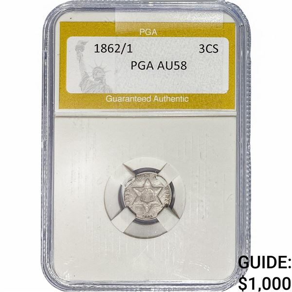 1862/1 Silver Three Cent PGA AU58