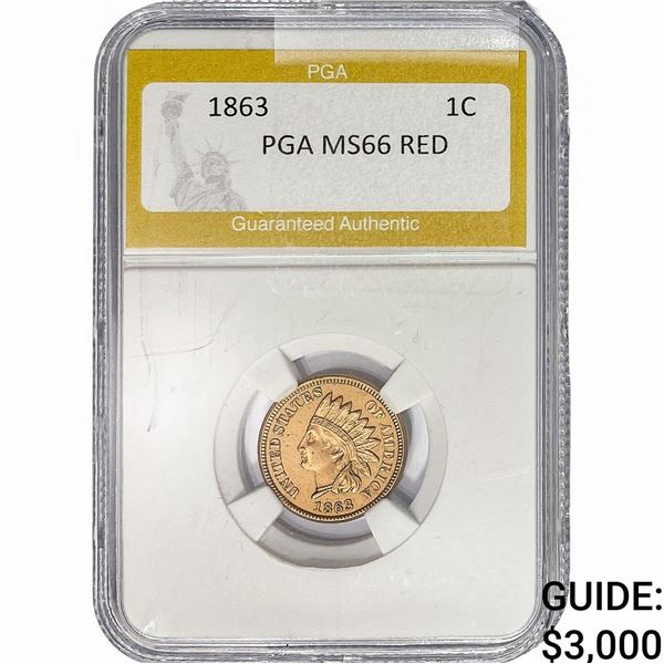 1863 Indian Head Cent PGA MS66 RED