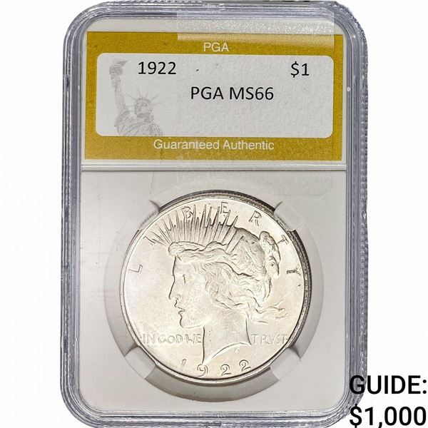 1922 Silver Peace Dollar PGA MS66