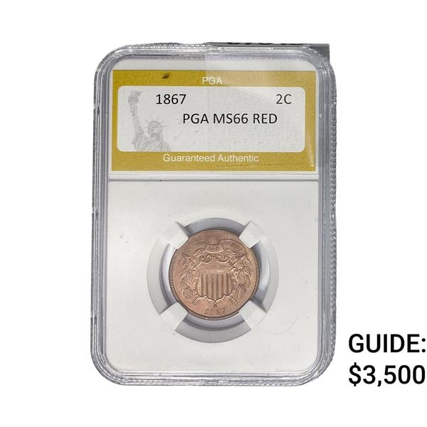 1867 Two Cent Piece PGA MS66 RED