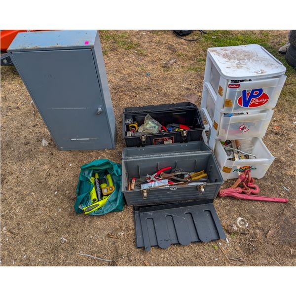 LOT OF ASSORTED HANDTOOLS W/ 3 DRAWER STORAGE UNIT