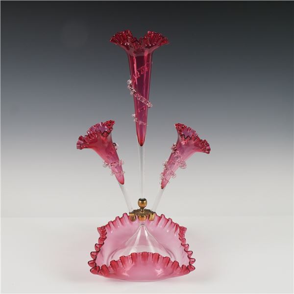 Victorian Cranberry Glass Epergne with Rigaree Decoration