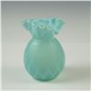 Image 1 : Blue Satin Diamond Quilt Glass Vase with Ruffled Rim