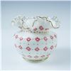 Image 1 : Milk Glass Vase with Red Diamond Pattern and Ruffled Rim