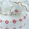 Image 4 : Milk Glass Vase with Red Diamond Pattern and Ruffled Rim