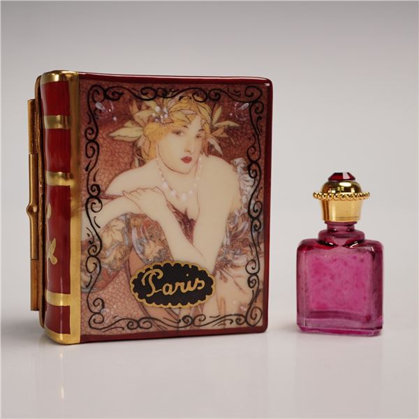 Rochard Limoges Paris Art Nouveau Book Box with Perfume Bottle