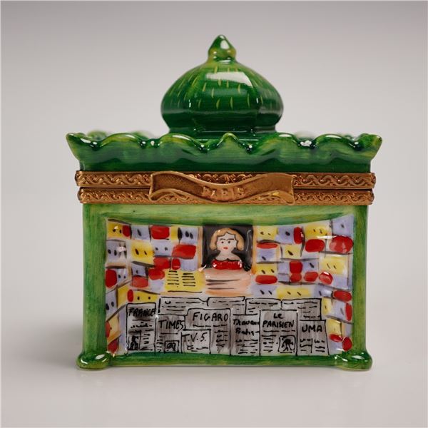 The Cottage Shop Limoges Paris Newsstand Trinket Box with Eiffel Tower